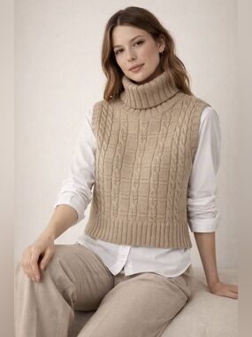 Vintage Gianfranco Ferré Wool Cable Knit Turtleneck Sweater Vest Large Italy J